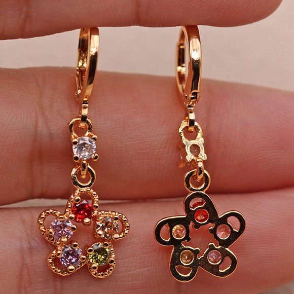 Gold Floral Drop Earrings - Picture 6 of 6